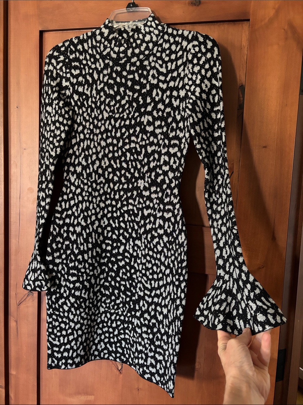 Michael Kors Black & Silver Animal-Print Long Bell Sleeve Dress